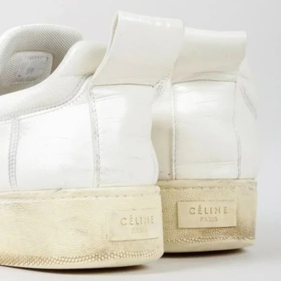 Celine White Leather Platform Slip-On Sneakers - Picture 7 of 10